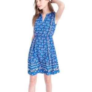 J Crew 100% Silk Vintage Scarf Dress Size 0 Blue Floral Sleeveless Lined Mini